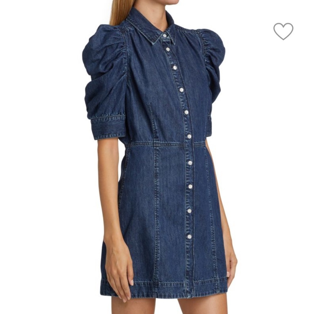 Frame Denim Dark Blue Puff-Sleeve Mini Shirt Dress - Picture 5 of 12